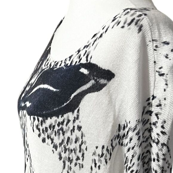 Nic + Zoe Linen Blend Sweater short sleeve white and blue flower large - Picture 5 of 12